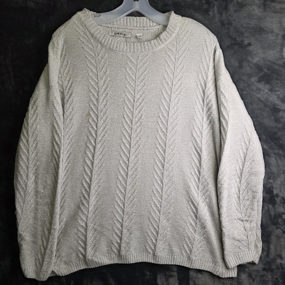 Orvis Women's Size Large Cream Crewneck Soft Pullover Long Sleeve Sweater